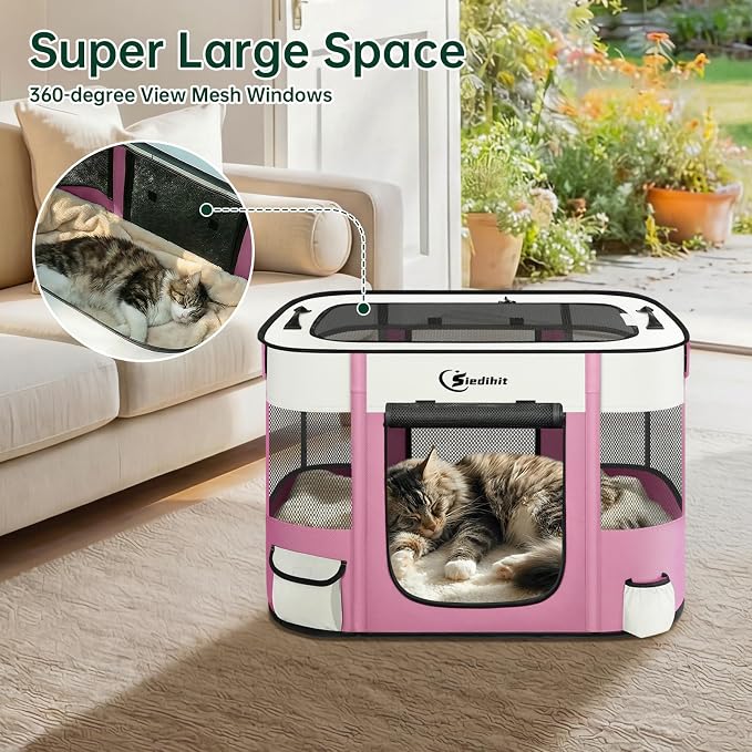 Siedihit Dog Playpen, Cat Pet Puppy Crate, Portable Playpens Indoor Outdoor (Pink, Small)