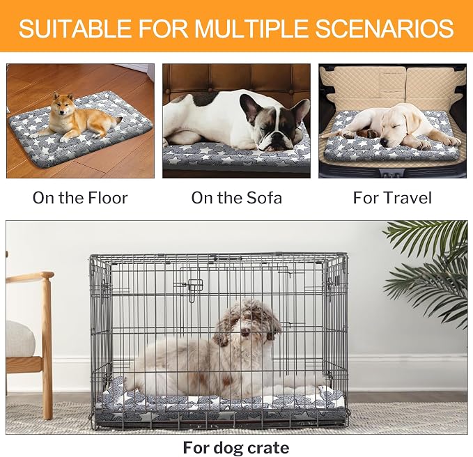Washable Dog Bed Plush Orthopedic Outdoor Crate Mat with Non-Slip Bottom,Luxe Soft Kennel Pad for Pets, Cozy Cage Cushion & Pet Sleeping Mattress Large Sized,Medium,Small Dogs,18 x 14 inch,Gray