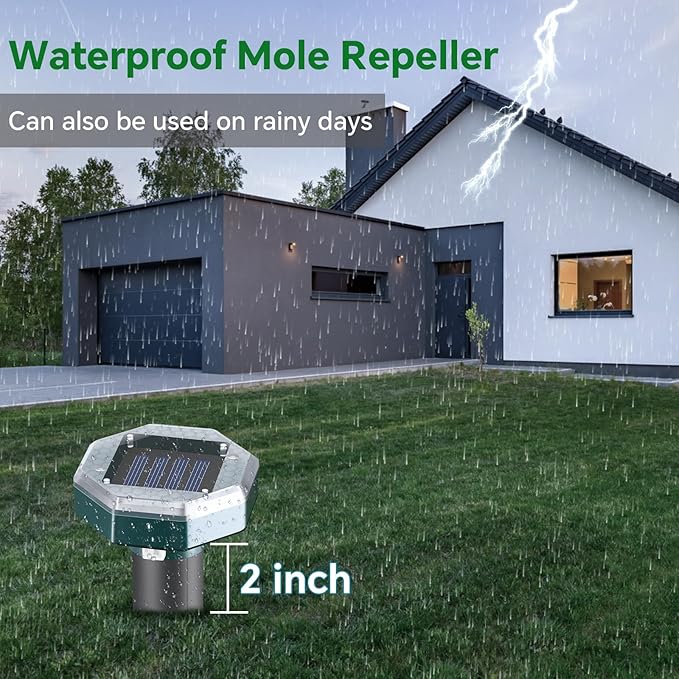 Mole Repellent Solar Powered - Ultrasonic Mole Repeller, Snake Repellent for Yard, Groundhog Skunk Vole Gopher Repellent for Lawn Yard Garden