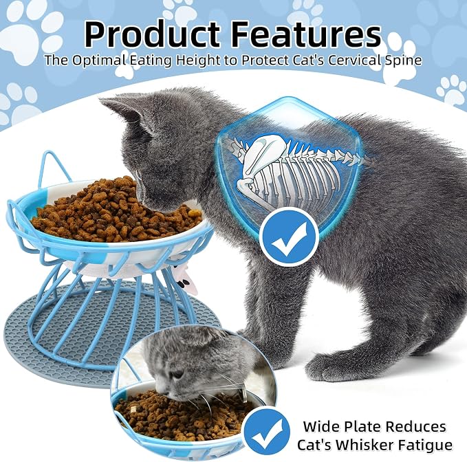 Set of 4 Elevated Ceramic Cat Bowls, Assorted Colors | 4-Piece Bowl Set Detachable Bowls Easy to Clean Non-Slip Pads Premium Ceramic