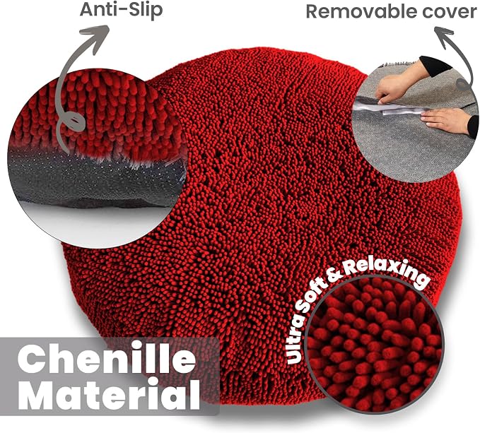 Muddy Mat® Cloud K-9 Bed for Dogs & Cats, Soft & Relaxing Donut Dog Bed, Chenille Material, Removable Cover, Washable & Dryer Safe–Red Large(40'x40')