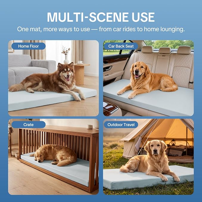 Cooling Dog Car Seat Bed for Back Seat, Blue Waterproof Dog Car Seat Cushion with Removable Machine Washable Cover, Thick Supportive Pet Travel Mat with Non-Slip Bottom, 54"L x 24.8"W x 2"H