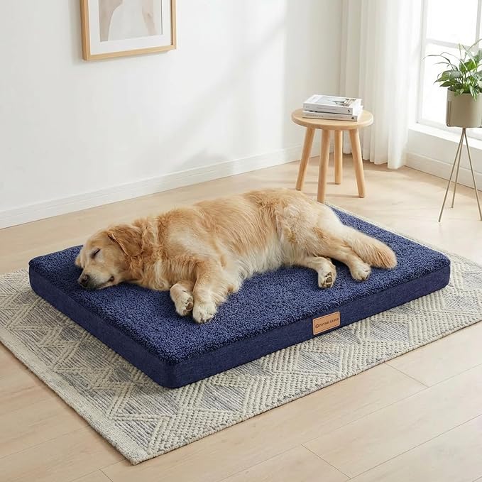 Patas Lague Orthopedic Large Dog Bed Pet Sofa Mat 42''X28'' Navy Blue | Egg-Crate Foam Dog Couch For Large Sized Dogs, Waterproof Removable Washable Cover, Soft Pet Crate Bed With Nonskid Bottom