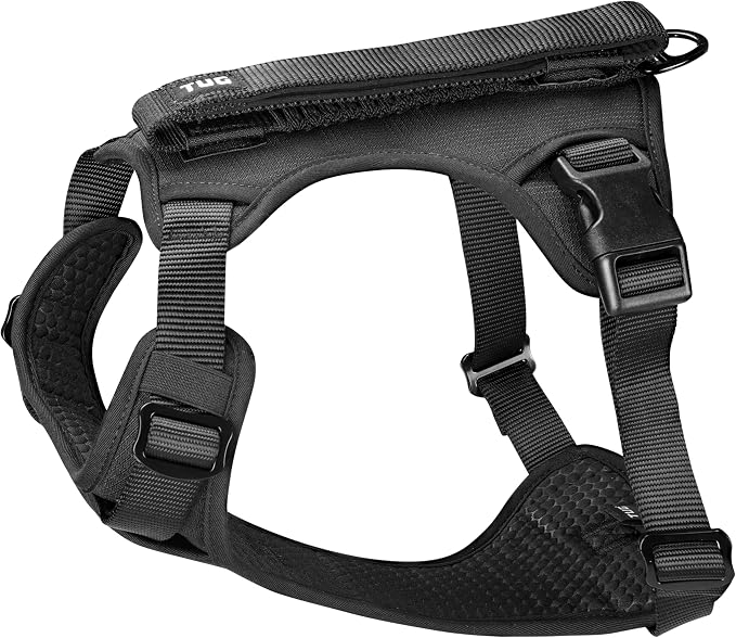 TUG Grab Dog Harness with Built-in Magnetic Traffic Leash (Small/Black) | Padded Magnetic Traffic Handle | Dual Leash Clips | 4-Point Adjustable Fit | Durable Nylon