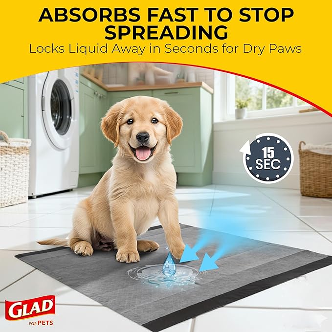 Glad for Pets Black Charcoal Puppy Pads, All-in-One | Puppy Potty Training Pads that Absorb & NEUTRALIZE Urine Instantly | New & Improved Quality Puppy Pee Pads, 14 Count (Pack of 2)