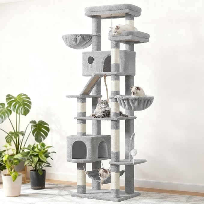 Gitelsnour Cat Tree for Large Cats, 78.7"(200cm) Tall Cat Tower for Indoor Cats Multiple Cats with Large Top Perch, Cat Condo, Cat Hammcok, Cat Scratching Post, Light Gray GCT031W