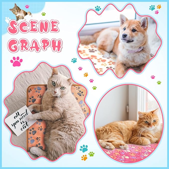 Tatuo 4 Pack Fleece Dog Blankets for Puppy Cats Multi-Size Sleep Mat for Pet Guinea Pig Soft Washable Warm Crate Bed Puppy Teething Toys Print Pattern Blanket Indoor(Pink,30 x 20.5 Inch,Paw)