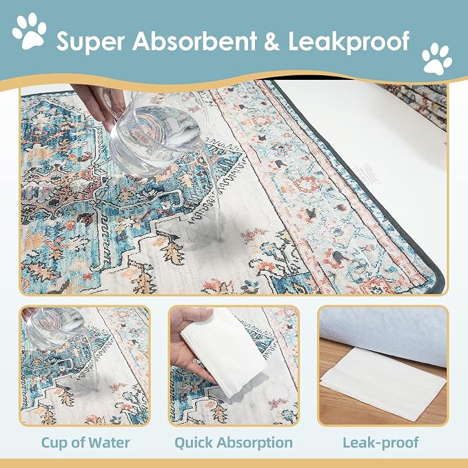 SCLOSE Washable Pee Pad for Dogs 2 Pack, 36" x 36" Reusable Puppy Pads Waterproof Dog Rugs, Super Absorbent, Leakproof, Dog Crate Pad, Playpen Mat, Whelping Pads, Blue Medallion