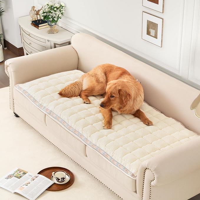 Couch Cover for Sofa, Sectional Couch Cover for Dogs, Sofa Cover Washable, Cushion Cover Blanket Pad Bed Mat for Pets, Chenille Furniture Protector, White, 27.6x59in
