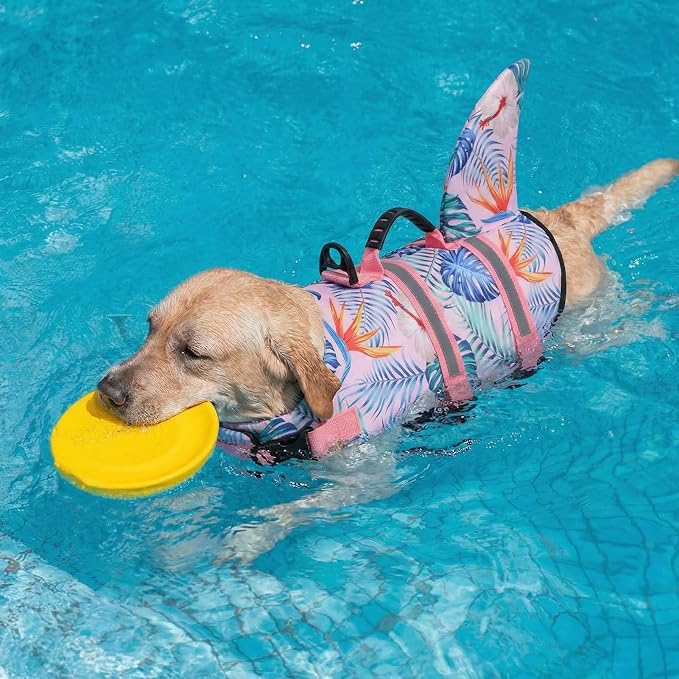 Shark Dog Life Vest for Swimming, Pet Life Vests for Boating, High Buoyant DogLife Jacket, Ripstop High Flotation Swimsui for Small, Medium, Large Dogs (HawaiiPink,S)