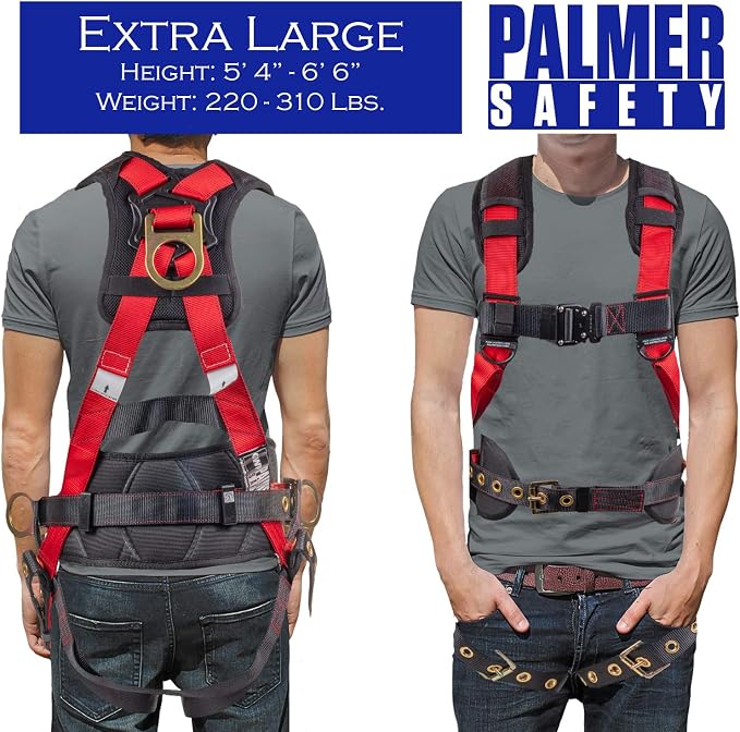 Fall Protection Hammerhead Kit I 5pt Safety Harness, 6' Double Leg Lanyard, 18" D-Ring Extender (Red - XLG)