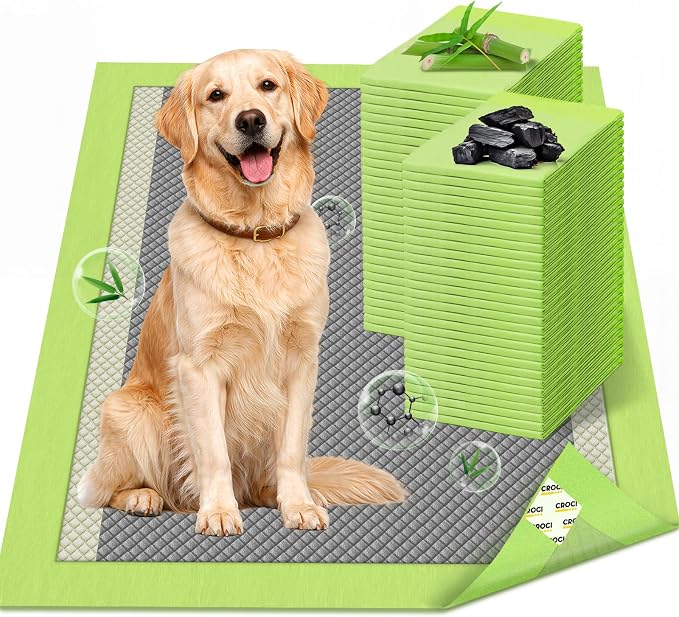 CROCI Charcoal Puppy Pads with Adhesive Tabs 2X Odor Control 28x34in 50Ct | Super Absorbent Dog Pads, Quick-Dry Surface, Unscented, Renewable Bamboo Material, Disposable