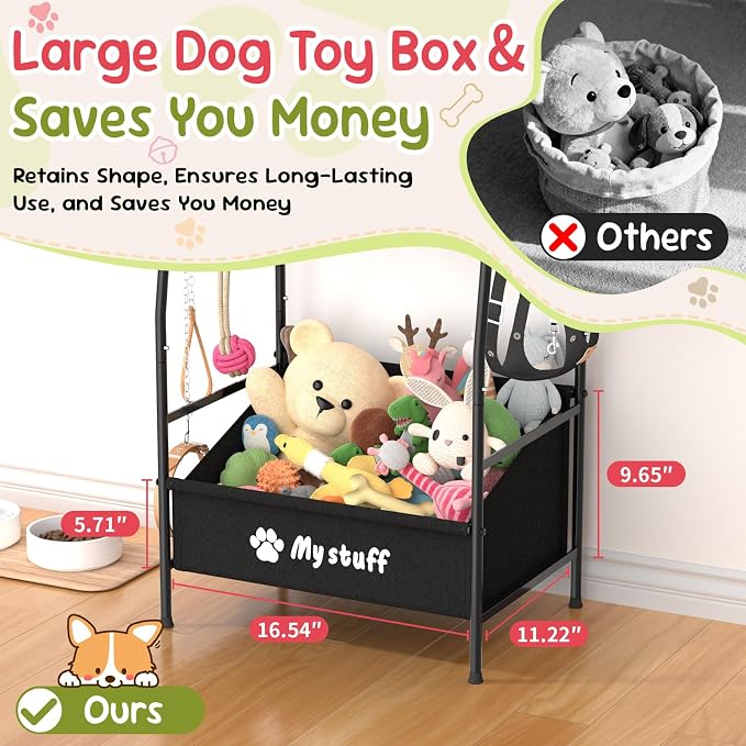 Kaiferty Medium Dog Toy basket, Toy Box for Dogs, Pet Toys Bin Dog Metal Wire Basket for Toys, Food Storage, Storage Organizer Chest Storage, Toy Box for Living Room Area (Black)
