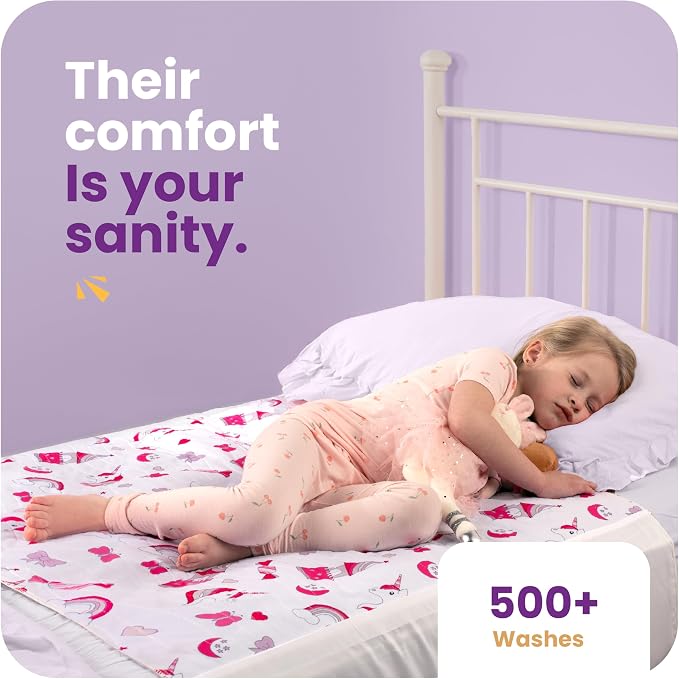IMPROVIA® Pee Pads for Kids - Bed wetting Pads for Kids Potty Training Bed mats for Toddlers Waterproof Reuseable Washable Absorbent, Non Slip - Unicorn Design - Twin Size 34”x36 (2 Pack)