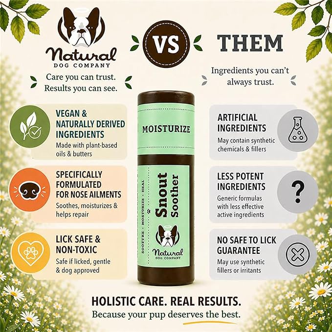Natural Dog Company Snout Soother Dog Nose Balm – Moisturizing Care for Dry, Crusty, Cracked Noses with Coconut Oil & Shea Butter, Lick Safe Dog Snout Balm for All Breeds - 4 oz Tin