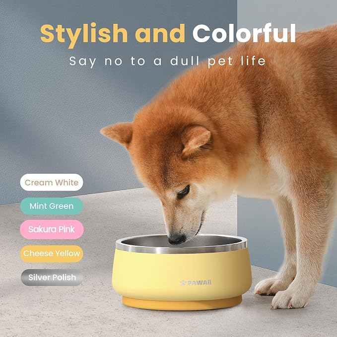 Pawaii Dog Bowl,68 oz Stainless Steel Food and Water Bowl,ID Tag,1 Pack | Double-Wall Design,Non-Slip Rubber Base,Dishwasher Safe,Smooth Open Design, Not a Slow Feeder,Easy-Rinse Interior