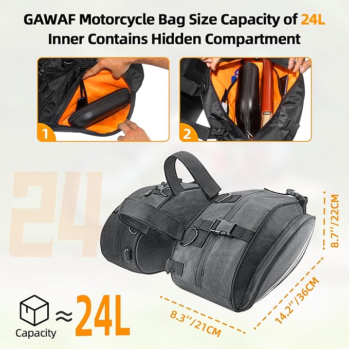 Motorcycle Saddlebags Compatible with Dirt Bike, Dual Sport Motorcross, Motorbike, Racing Mountain Off-Road, Waterproof Motorcycle Bag with Rain Covers (Upgrade 24L)