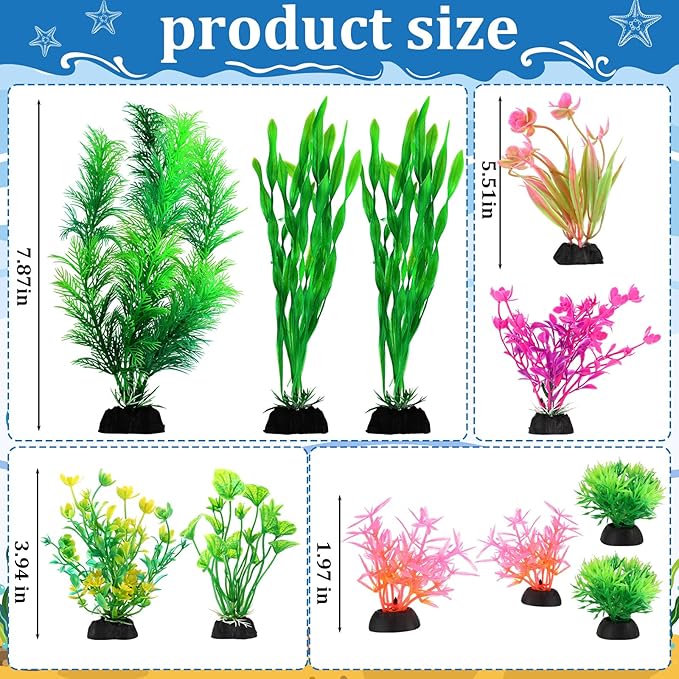 Kathfly 18 Pcs Aquarium Decorations Rock Set 4 Hideaway Rock Cave 2 Betta Fish Leaf Pad 1 Acrylic Tube Tunnel 11 Artificial Seaweed for Aquatic Pets to Breed Play and Rest Betta Shrimp Habitat