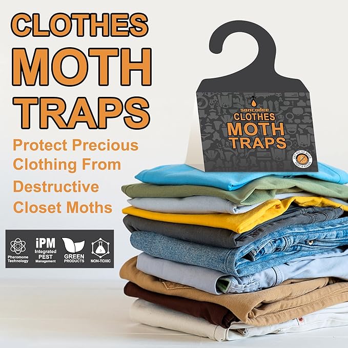 Sancodee 16 Pack Clothes Moth Traps with Natural Pheromones, Clothing Moth Hanging Glue Trap, Sticky Boards for Closets Moths
