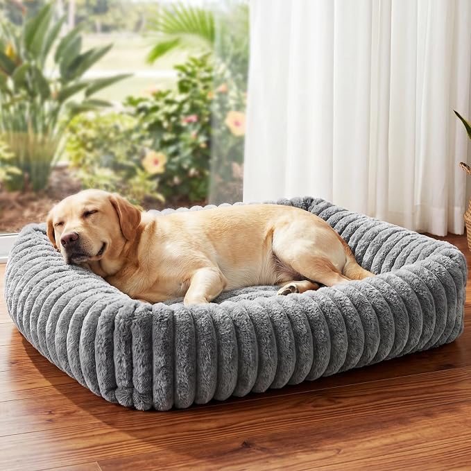 Dog Beds Large Sized Dog, Washable Self Warming Dog Cat Bed Rectangle Orthopedic Large Pet Sofa, Super Soft Plush Rabbit Fur Pet Couch Cute Cat Bed with Removable Zipper Cover & Anti-Slip Bottom
