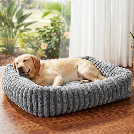 Dog Beds Large Sized Dog, Washable Self Warming Dog Cat Bed Rectangle Orthopedic Large Pet Sofa, Super Soft Plush Rabbit Fur Pet Couch Cute Cat Bed with Removable Zipper Cover & Anti-Slip Bottom