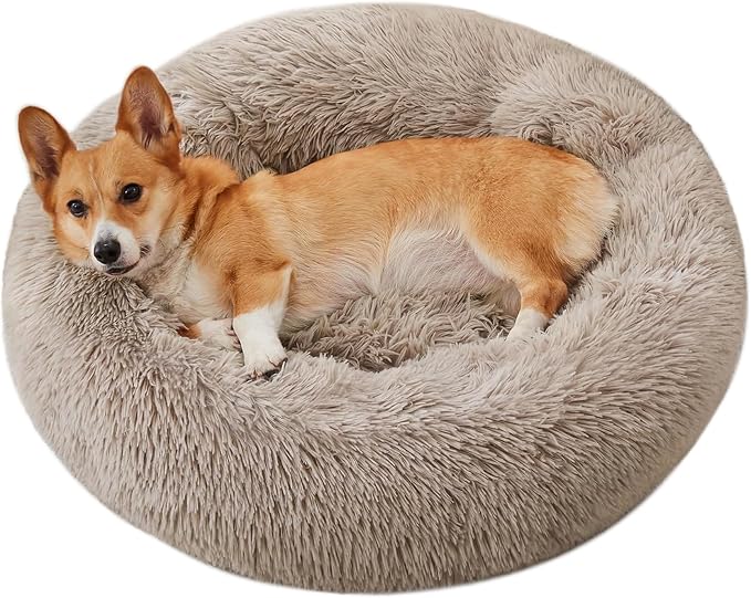 Western Home Calming Donut Medium Dog Bed Washable Pet Bed,30" Brown | Fluffy Faux Fur Round Cuddler,Anti-Anxiety,Anti-Slip Bottom,Plush Pet Dog Beds for Medium Sized Dogs,Up to 45 LBS