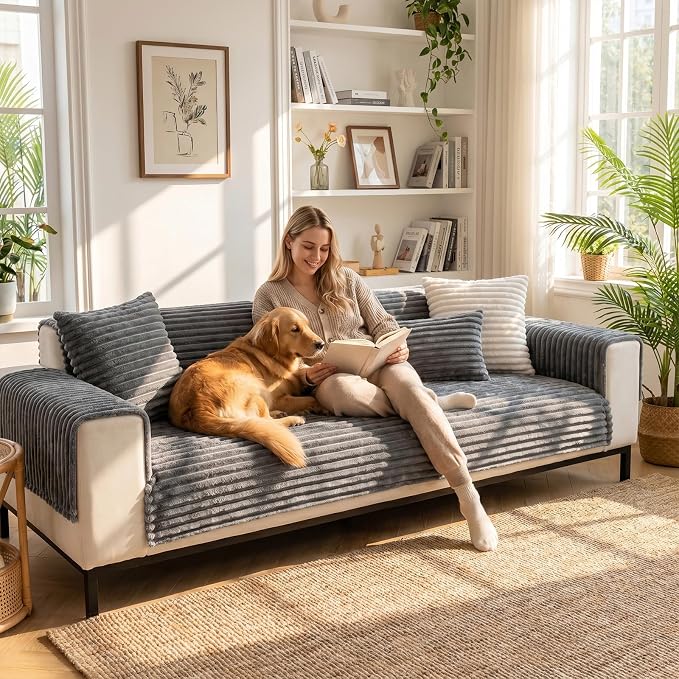 FUANGUI Waterproof Couch Cover for Dogs, Washable Pet Couch Covers for Sofa | Soft Cat Dog Bed Cover Non-Slip Couch Covers for 3 Cushion Couch Sofa Pet Friendly