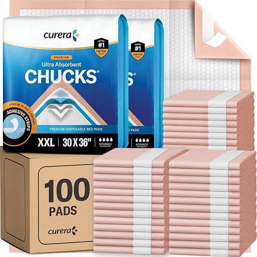 Curera Chucks® Premium Disposable Underpads - 30x36 [100-Pack] Bed Pads | Ultra Absorbent Chux Incontinence Disposable Adult with Adhesive Tape, Leak-Proof Pee Pads Pet Training XX-Large Bulk Pack