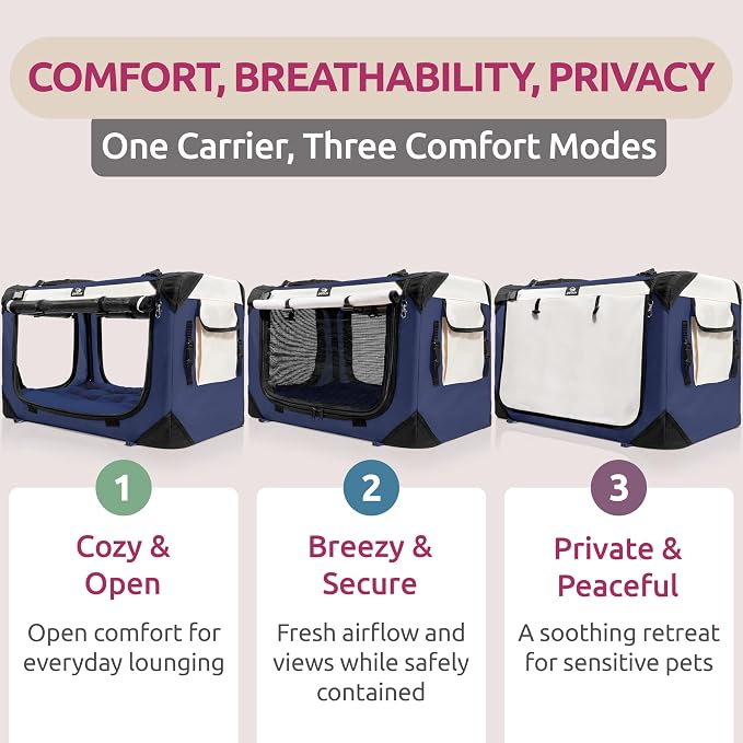 Cat & Dog Pet Carrier, Soft-Sided, Medium 20"x13"x13" Fits Most Cats or Small Dog, Comfortable for Travel & Vet Visits, Privacy Windows, Removable Plush Bed, Locking Zippers, Folds Flat