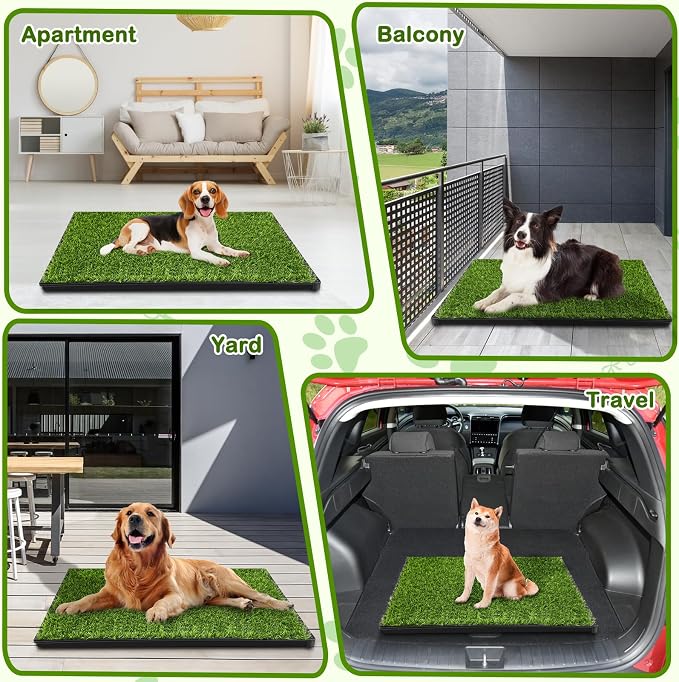 Dog Grass Pad with Tray, 23''X17'' Large Artificial Turf Grass Potty, Reusable Puppy Pee Pads for Dogs, Portable Dog Litter Box for Indoor/Outdoor Potty Training Toilet | Odorless artificial grass for dogs with Dense Drainage Holes, Dog Litter Box For ...
