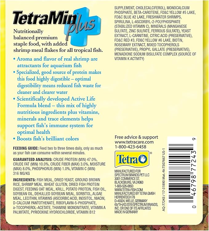 TetraMin Plus Tropical Flakes, Cleaner and Clearer Water Formula 7.06 Ounce (Pack of 1)