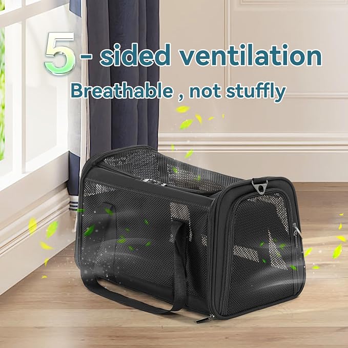 PETSFIT Soft-Sided Cat Carrier, Airline Approved | For Travel, 3 Carrying Ways, Lightweight and Ventilation on 5 Sides, Escape Proof, With Soft Fleece Pad