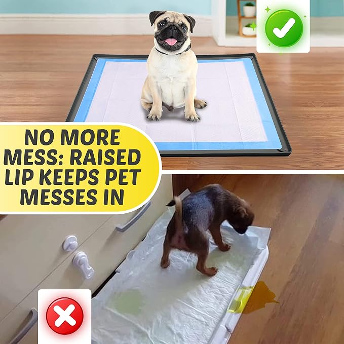 Skywin Dog Pee Pad Holder Tray Fits for 36” x 36” Pee Pads - 1 Pack - Grey | Corner Lock Holes, Raised Edges, Non-Spill, Easy to Clean Silicone Dog Potty Tray Holder, For Indoor Floor Protection