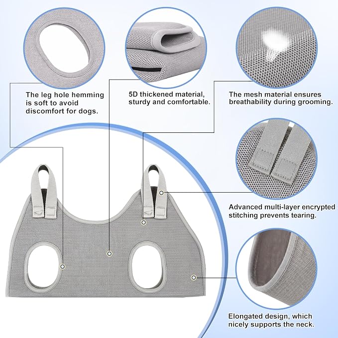 Kkiimatt Dog Grooming Hammock Harness,XXX-Large Silver Grey Grooming Sling for Giant Dogs,Dog Hanger Holder Restraint for Nail Trimming, Hanging Harness Hammock for Nail Clipping