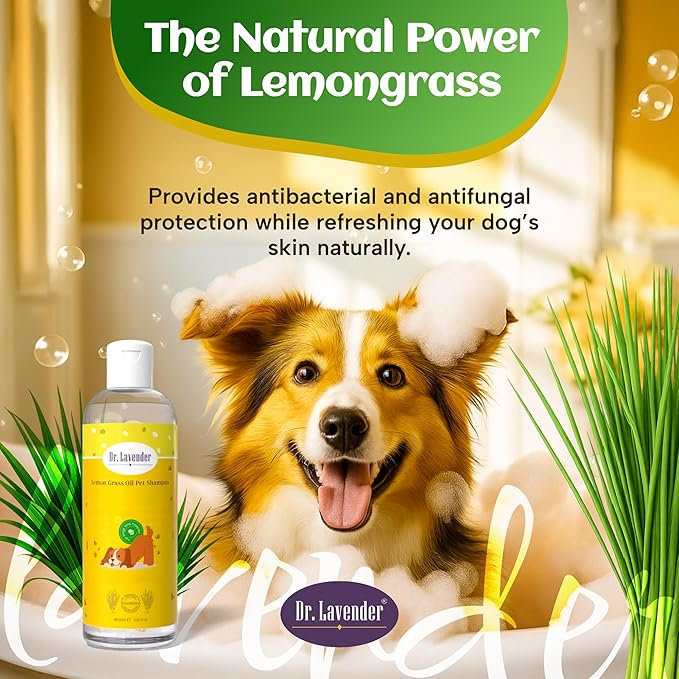 Dr. Lavender Deodorizing Dog Shampoo for Smelly Dogs - Natural Lemongrass Oil Pet Wash - Antifungal & Deep Cleansing for Oily Coats - Organic Odor Eliminator & Itch Relief - Safe for Puppy & Cat