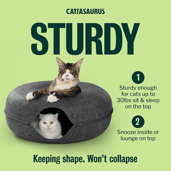 Peekaboo Cat Cave Donut for Multiple & Large Cats up to 30-45 lbs, 3-in-1 Self Warming Cat Bed, Tunnel & Scratcher for Indoor Cats, Washable & Detachable Small Dog Bed (Dark Gray, Jumbo)