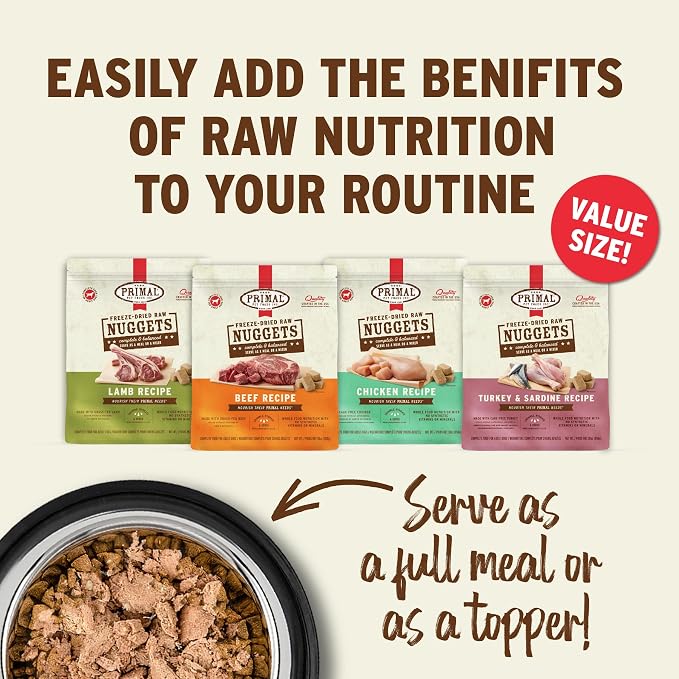 Primal Freeze Dried Raw Dog Food Nuggets, Lamb, Complete & Balanced Meal, Also Use as Topper or Treat, Premium, Healthy, Grain Free, High Protein Raw Dog Food, 30 oz