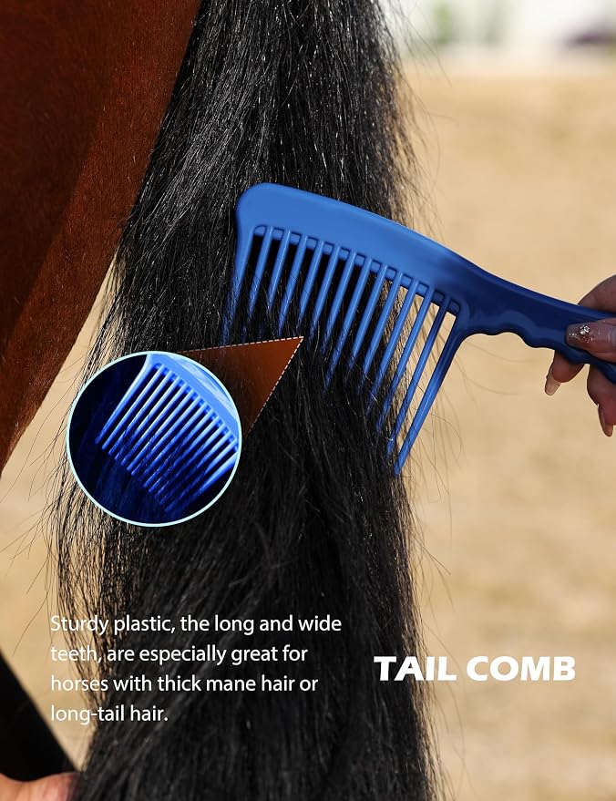 Harrison Howard Horse Grooming Kit 9 Piece with Tote, Non-Slip Silicone Grip Brush Set for Horses, Shedding Bathing Daily Care, Beginner Friendly Deep Blue