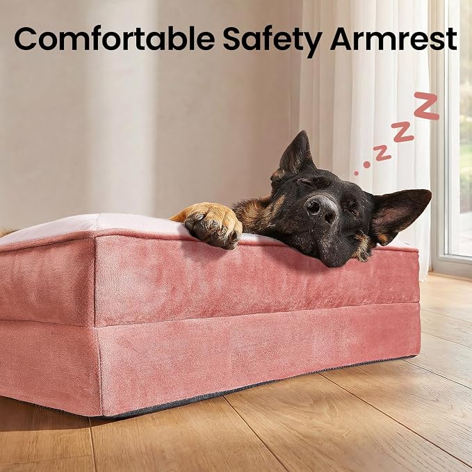 OhGeni Orthopedic Extra Large Dog Bed Couch, Memory Foam, 44-inch (Pink) | Waterproof Pet Bed with Machine-Washable Removable Cover & Soft Comfortable Fabric