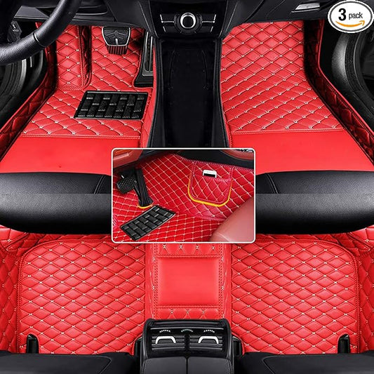 Red Floor Mats Personalized Text/Add Photo Customized Car Mats Red Leather Floor Liner Custom Fit Car, SUV, Sedan, Sports Vehicles, Electric Vehicle, Pickup, Truck