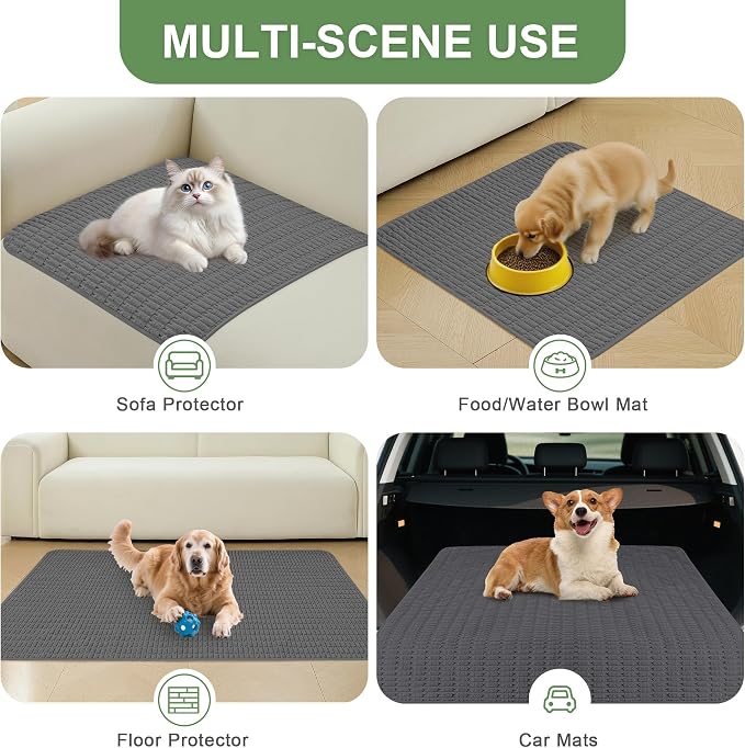 Washable Pee Pads for Dogs Puppy Pad, Dark Grey 24”x36” 2 Pack | High Absorbent Dog Pee Pad Leak Proof Cat Rugs, Reusable Non Slip Pet Mat, Wee Wee Pads for Training, Crate and Floor