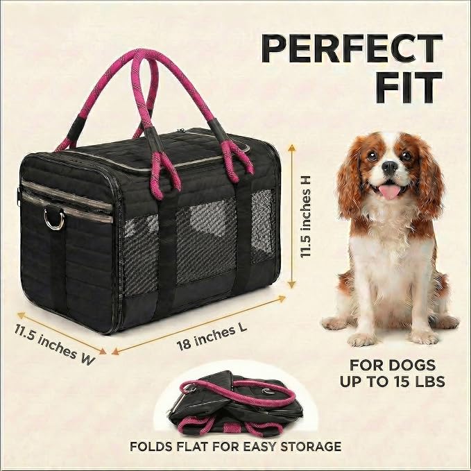 Soft-Sided Dog & Cat Carrier | for Car Rides, Vet Visits, Errands & Daily Outings | Fits Small Dogs & Cats Up to 15 lbs | 18" L x 11.5" H | Yorkies, Chihuahuas & More