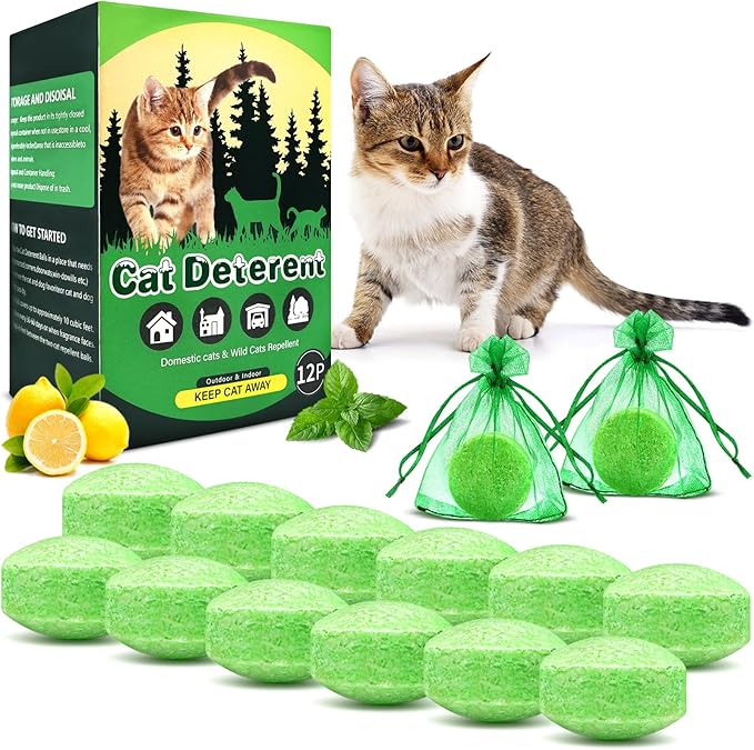 Cat Deterrent Outdoor, 12 Pack Natural Peppermint Oil Cat Deterrent Outdoor& Indoor with Essential Oils Keep Cats Away from Garden, Furniture, and More, Protect Your Yard and Furniture