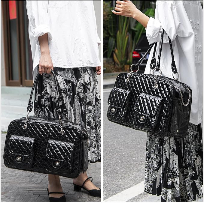Fashion Pet Carrier Dogs Cat Small Animals Purse Bag, Leather Pet Carriers Dog Puppy Kitten Tote Travel Handbag TSA Airline-Approved