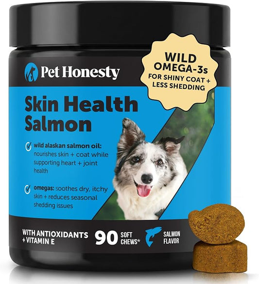 Wild Alaskan Salmon Oil for Dogs Omega 3 Fish Oil Chews - Skin + Coat Supplement for Itchy Skin Relief, Dry Skin, Hot Spots + Shedding Control - Supplements with Vitamin E + Vitamin C (Salmon, 90 Ct)