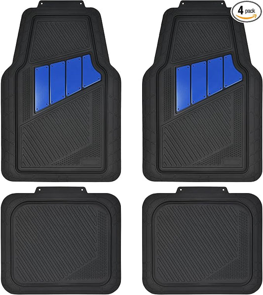 CAR PASS Heavy Duty Rubber Floor Mats 4-Piece Car Mat Set - Universal Waterproof Trim to Fit Floor Mats for Car Sedan SUV Coupe Auto, odorless Durable All-Weather Automotive Mats (Black & Royal Blue)
