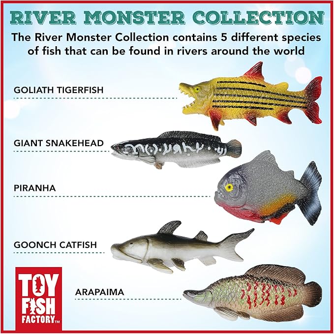 River Monster Collection Toy Fish Set, Piranha, Fish Cake Topper, Fish Figurines, Catfish, Arapaima, River Monsters Toy Fish, Educational Fish Toys