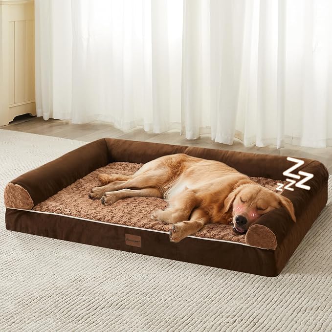 BFPETHOME Orthopedic Washable XXL Dog Bed for Senior Dog Cozy Sleep | Extra Large Waterproof Big Soft Pet Couch Bed for Dogs Relax with Removable Cover Supportive Egg Crate Foam Brown 54x36 Inch