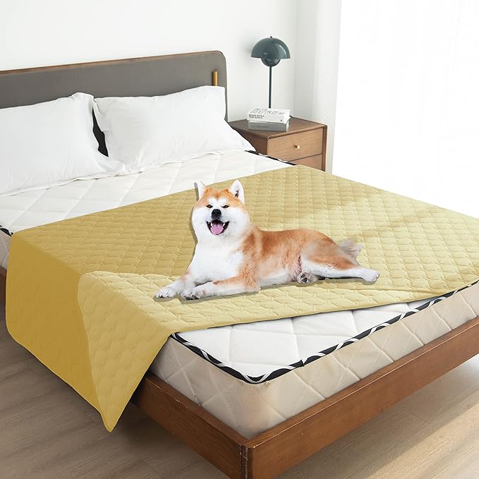 gogobunny Waterproof Dog Blankets for Large Dogs, Pet Bed Cover Breathable | Washable Pee Pads, Quilted Throw Blanket, Furniture Protector for Couch Sofa Bed Car, 82x82 Inch Dark/Light Yellow