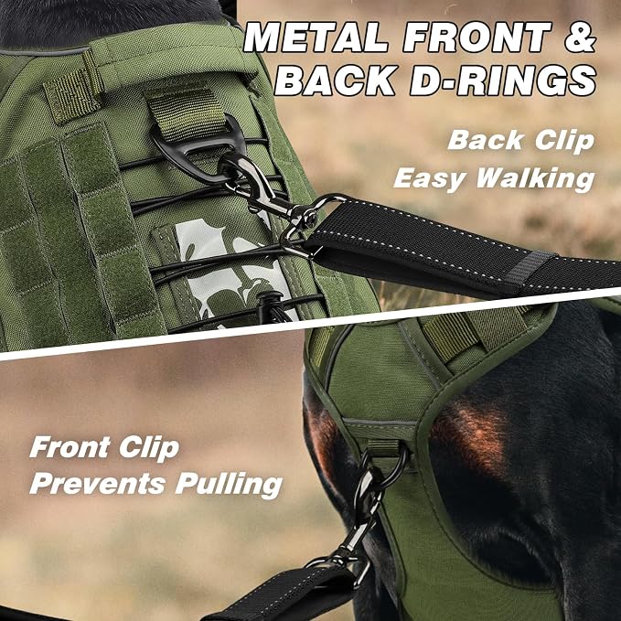 WINGOIN Tactical Dog Harness for Large Dogs,No Pull Heavy Duty Dog Harness | with Handle,Adjustable Reflective,Green Military K9 Style,Big Size Dog Vest,for German Shepherd,for Walking Hiking Hunting
